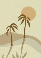 oasis paysage, dunes et paumes minimaliste illustration. vecteur