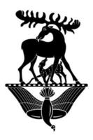 wapiti avec veau et Colombe. ancien Scythe symbole. silhouette vecteur clipart.