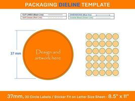 30 pièces 37 mm cercle ou rond étiquette autocollant dieline modèle vecteur