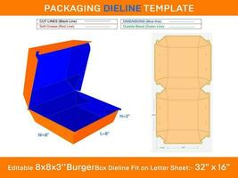 8x8x3'' Burger boîte dieline modèle svg, ai, eps, pdf, jpg, png fichier vecteur
