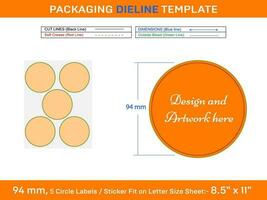 5 pièces 94 mm cercle ou rond étiquette autocollant dieline modèle vecteur