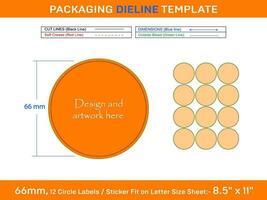 12 pièces 66 mm cercle Étiquettes autocollant dieline modèle vecteur