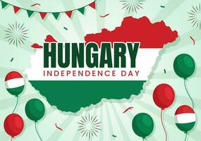 content Hongrie indépendance journée vecteur illustration avec hongrois agitant drapeau Contexte dans nationale vacances plat dessin animé main tiré modèles