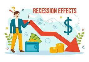 récession effets vecteur illustration avec impact sur économique croissance et économique activité déclin résultat dans plat dessin animé main tiré modèles