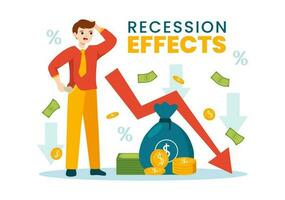 récession effets vecteur illustration avec impact sur économique croissance et économique activité déclin résultat dans plat dessin animé main tiré modèles