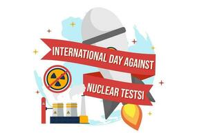 international journée contre nucléaire tests vecteur illustration sur août 29 avec interdire signe icône, Terre et fusée bombe dans main tiré modèles