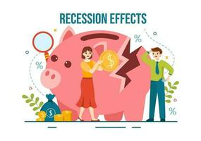 récession effets vecteur illustration avec impact sur économique croissance et économique activité déclin résultat dans plat dessin animé main tiré modèles