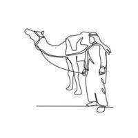 un continu ligne dessin de gens sont équitation chameaux dans le désert comme symbole pour hijra. islamique Nouveau année vacances concept dans Facile linéaire style. islamique Nouveau année conception concept vecteur illustration