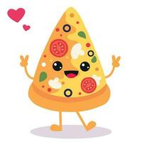 content souriant kawaii mignonne Pizza tranche. vecteur plat dessin animé personnage illustration icône conception. isolé sur blanc Contexte. pizza, vite nourriture