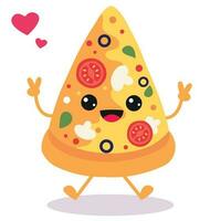 content souriant kawaii mignonne Pizza tranche. vecteur plat dessin animé personnage illustration icône conception. isolé sur blanc Contexte. pizza, vite nourriture