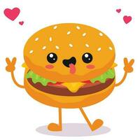 content souriant kawaii mignonne Burger. vecteur plat dessin animé personnage illustration icône conception. isolé sur blanc Contexte. Burger, vite nourriture