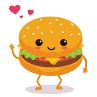 content souriant kawaii mignonne Burger. vecteur plat dessin animé personnage illustration icône conception. isolé sur blanc Contexte. Burger, vite nourriture