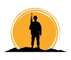 soldat militaire avec silhouette d'arme à feu vecteur