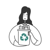 main tiré griffonnage gens en portant recyclables illustration vecteur