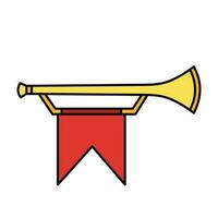 coloré Jaune ou d'or Royaume fantaisie trompette vecteur icône avec contour isolé sur carré blanc Contexte. Facile plat minimaliste dessin animé art stylé dessin.