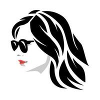 portrait de femelle visage porter lunettes de soleil avec court cheveux tribal tatouage. côté voir. graphique plat vecteur illustration.