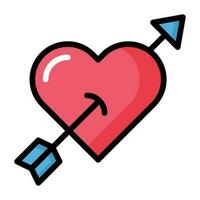 cœur avec La Flèche ligne icône valentines journée. vecteur