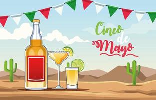 Célébration du cinco de mayo avec scène de désert de boisson à la tequila vecteur