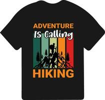 randonnée T-shirt conception. sauvage, montagne, promeneur, et aventure silhouettes vecteur illustration.
