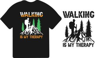 randonnée T-shirt conception. sauvage, montagne, promeneur, et aventure silhouettes vecteur illustration.