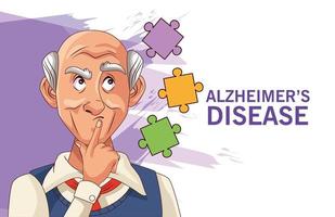 Vieil homme patient de la maladie d'alzheimer avec des pièces de puzzle vecteur