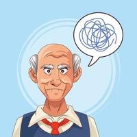 vieil homme patient de la maladie d'alzheimer avec gribouillis dans la bulle de dialogue vecteur