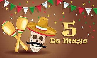 Célébration de la fête de cinco de mayo avec crâne et maracas vecteur