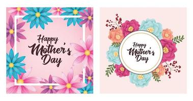 carte de fête des mères heureuse avec des cadres de fleurs vecteur