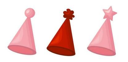 anniversaire casquettes rouge et rose chapeau ensemble. chapeau pour fête fête. vecteur dessin animé illustration.