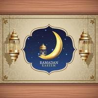 célébration du ramadan kareem avec des lanternes suspendues et la lune vecteur