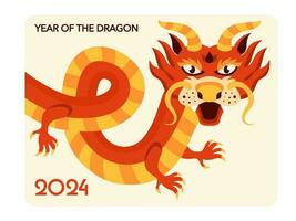 dragon salutation carte modèle dans plat style. content chinois Nouveau année 2024. traditionnel asiatique vacances lunaire calendrier. vecteur