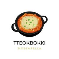 illustration logo épicé coréen riz gâteau tteokbokki bouilli avec mozzarella fromage vecteur