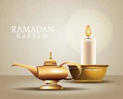 célébration du ramadan kareem avec lampe magique et bougie vecteur