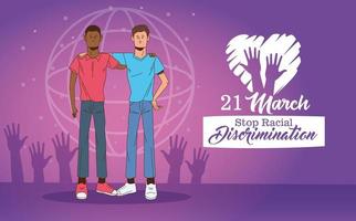 Arrêtez l'affiche de la journée internationale du racisme avec des personnages d'hommes interracial vecteur