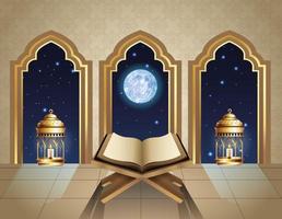 célébration du ramadan kareem avec livre coran vecteur