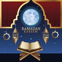 célébration du ramadan kareem avec livre coran vecteur