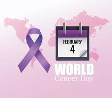 affiche de la journée mondiale du cancer avec calendrier et ruban vecteur