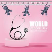 affiche de la journée mondiale du cancer avec stéthoscope et lampes vecteur