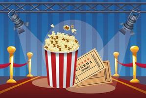 animation cinéma avec pop corn et billets vecteur