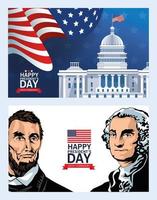 affiche de la fête des présidents heureux avec lincoln et washington vecteur