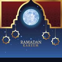 célébration du ramadan kareem avec des étoiles dorées suspendues vecteur