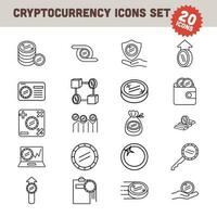 20 crypto-monnaie Icônes dans noir ligne art. vecteur