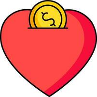 argent don cœur boîte icône dans rouge et Jaune couleur. vecteur
