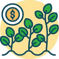 argent croissance financier plante icône dans vert et Jaune couleur. vecteur