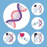 six icônes de tests génétiques vecteur