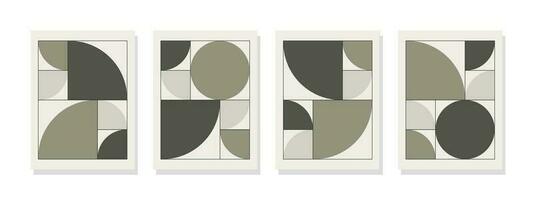 minimaliste style bohème mur art avec dynamique géométrique formes, comprenant demi-cercles et cercles dans Naturel vert. parfait pour pièce décoration. vecteur