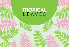 affiche de lettrage de feuilles tropicales avec cadre circulaire de feuilles vertes et roses vecteur