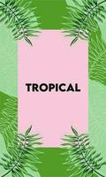 affiche de lettrage tropical avec des feuilles de palmiers dans un cadre carré rose vecteur