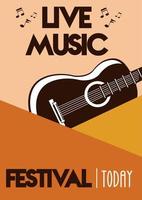 affiche de lettrage du festival de musique en direct avec instrument de guitare vecteur