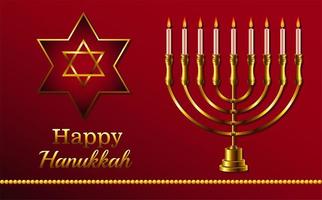 joyeux hanukkah célébration lettrage avec étoile dorée et lustre vecteur